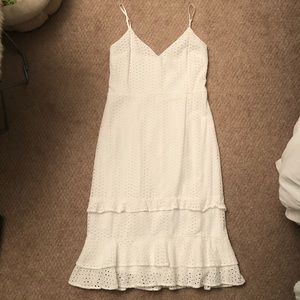 Express Eyelet Lace Tiered Ruffle Midi Dress